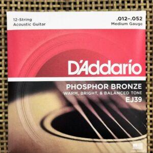 Jogo de Guitarra Acústica 12 Cordas D'Addario 12-52 Phosphor Bronze EJ39