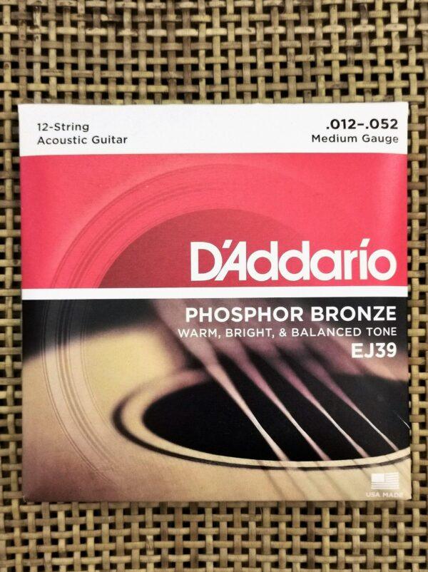 Jogo de Guitarra Acústica 12 Cordas D'Addario 12-52 Phosphor Bronze EJ39